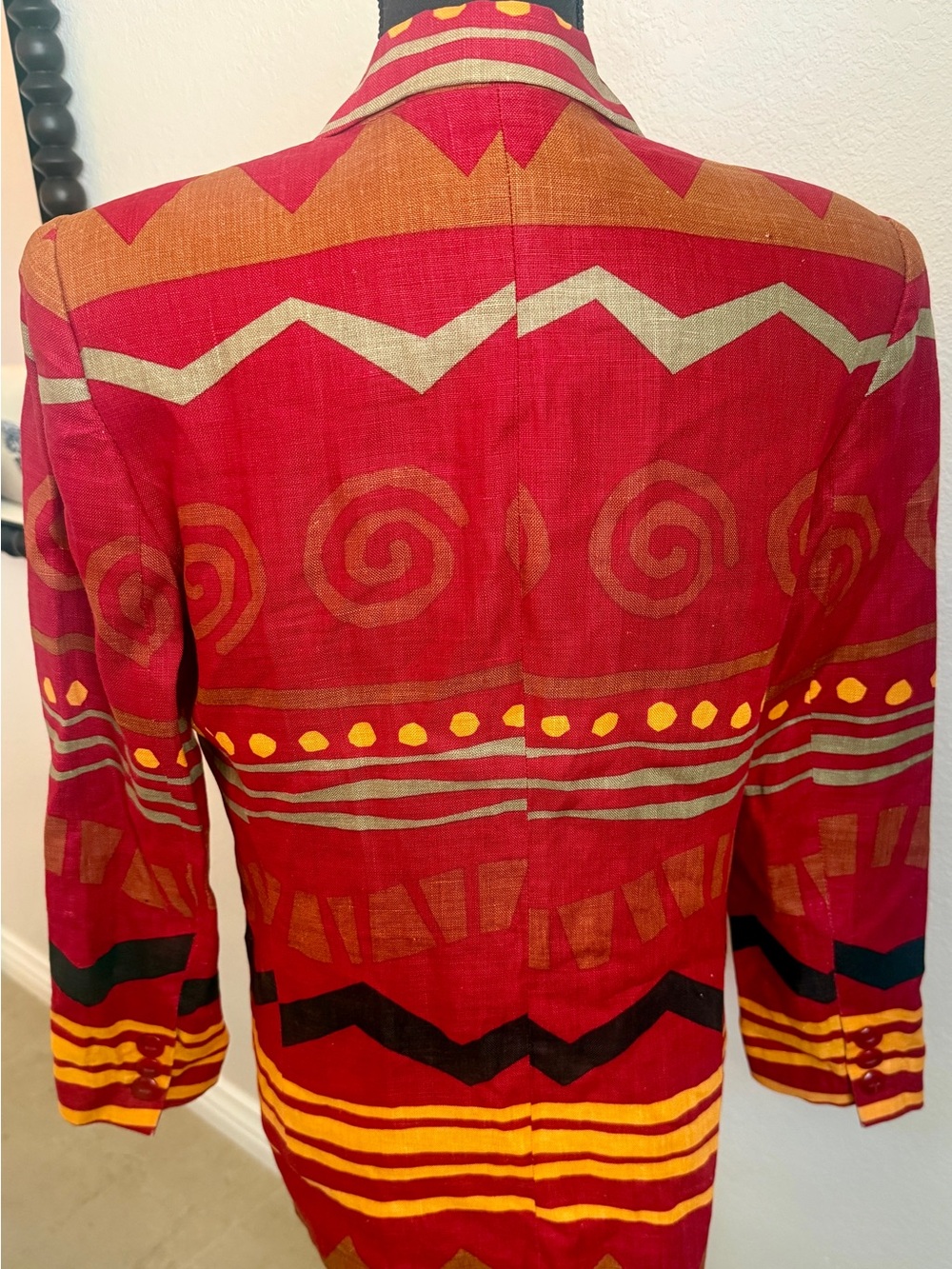 Vintage Red Patterned Casual Women Blazer - Picture 3 of 10